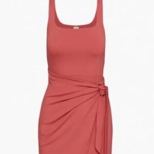 Aritizia Wrap Saturn Midi Dress Wilfred M Med Medium Orange Coral Pink worn 1x